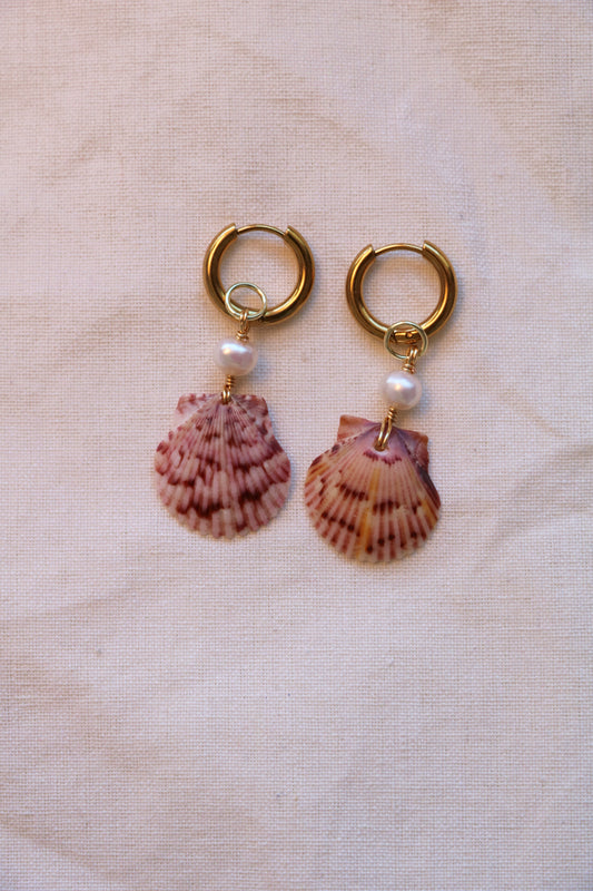 Striped Calico Shell Gold Hoops