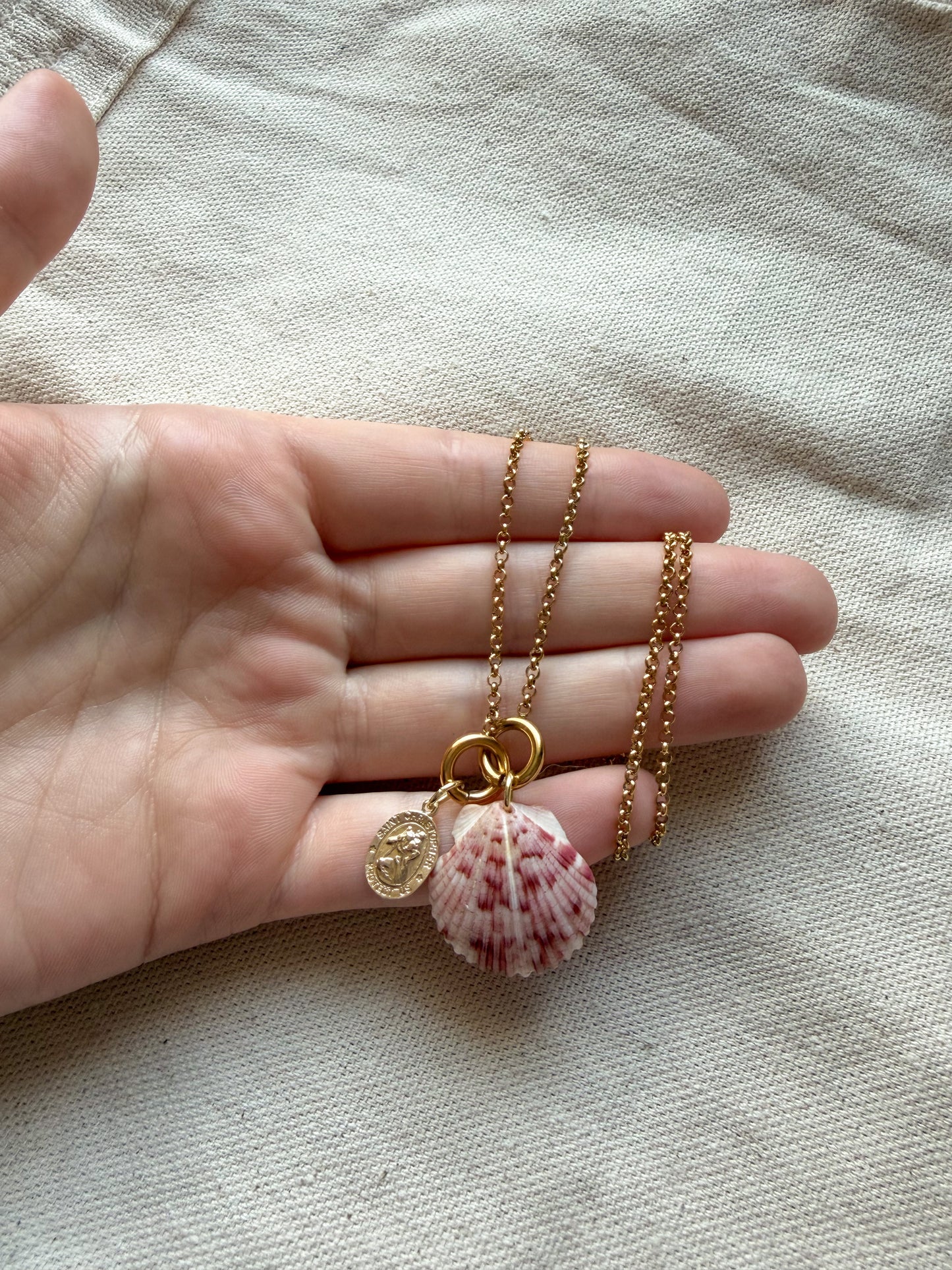 Gold St. Christopher Shell Charm Necklace