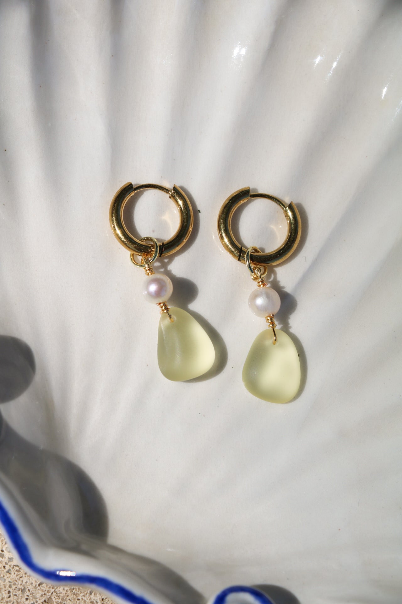 The Malia Yellow Sea Glass Gold Hoops