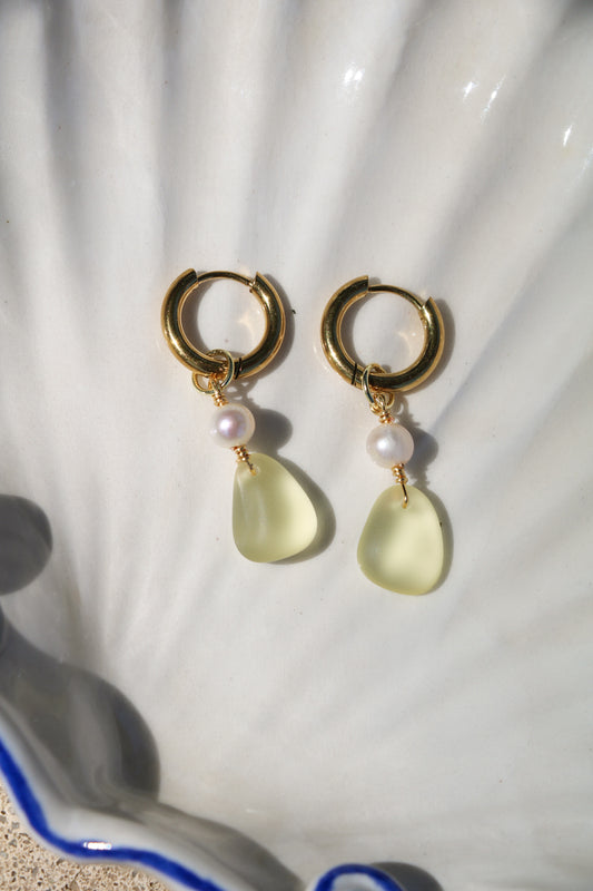The Malia Yellow Sea Glass Gold Hoops