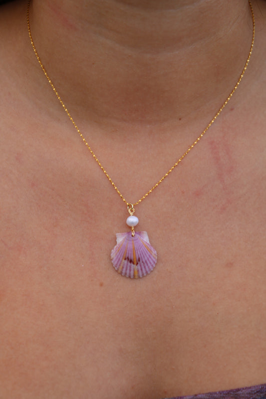 Sunburst Calico Shell Waikiki Gold Necklace