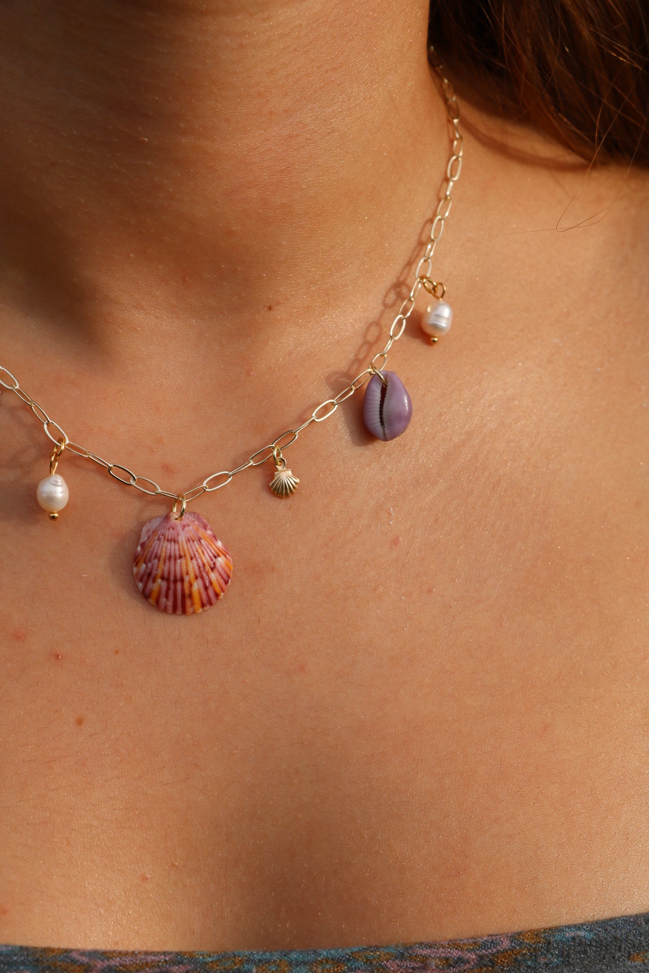 Gold Calico Shell Charm Necklace #1