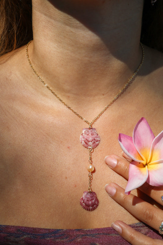 Calico Shell Gold Droplet Necklace
