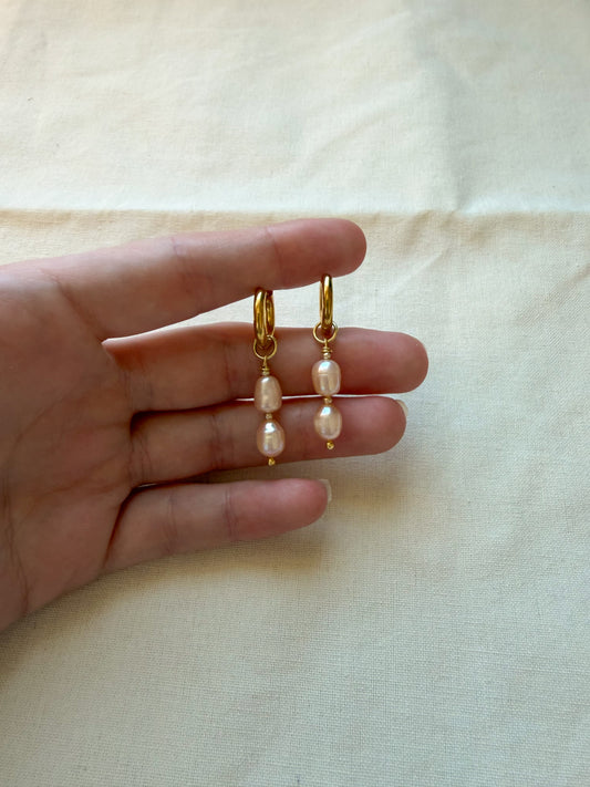 Pink Lolana Gold Pearl Hoops