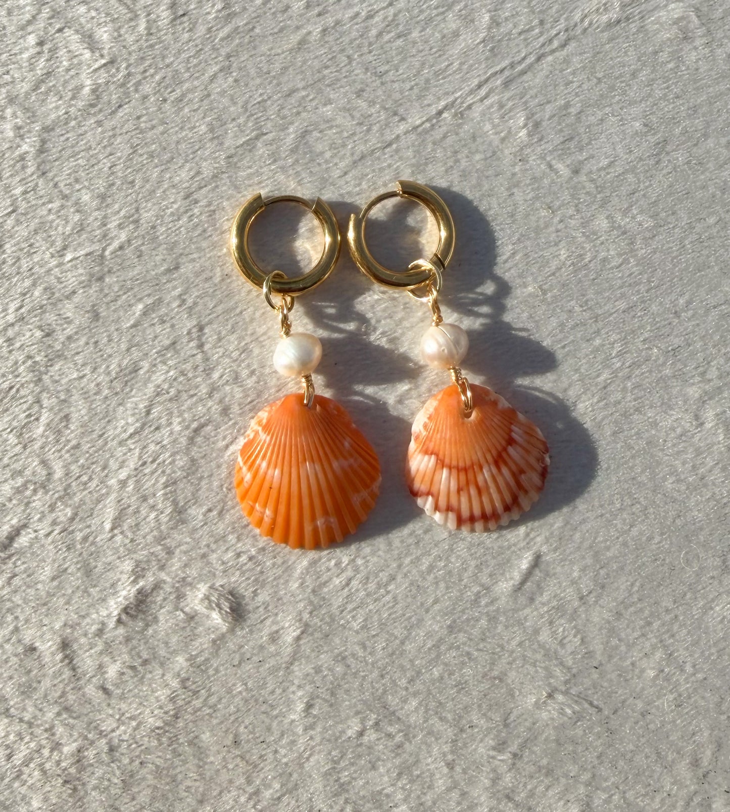 Orange Calico Shell Gold Hoops