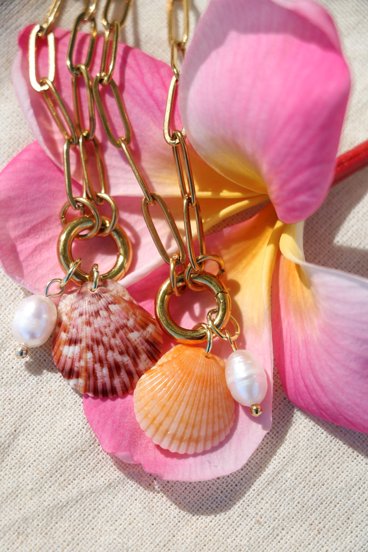 Speckled Calico Shell Gold Charm Bracelet