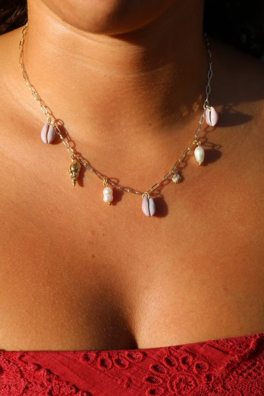 The Kahuku Lavender Cowrie Gold Charm Necklace