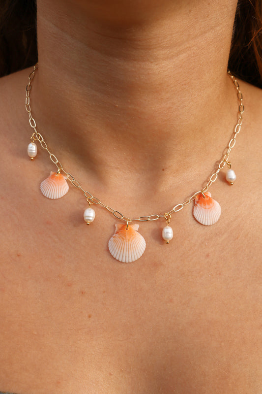 Palm Beach Orange Calico Shell Gold Charm Necklace