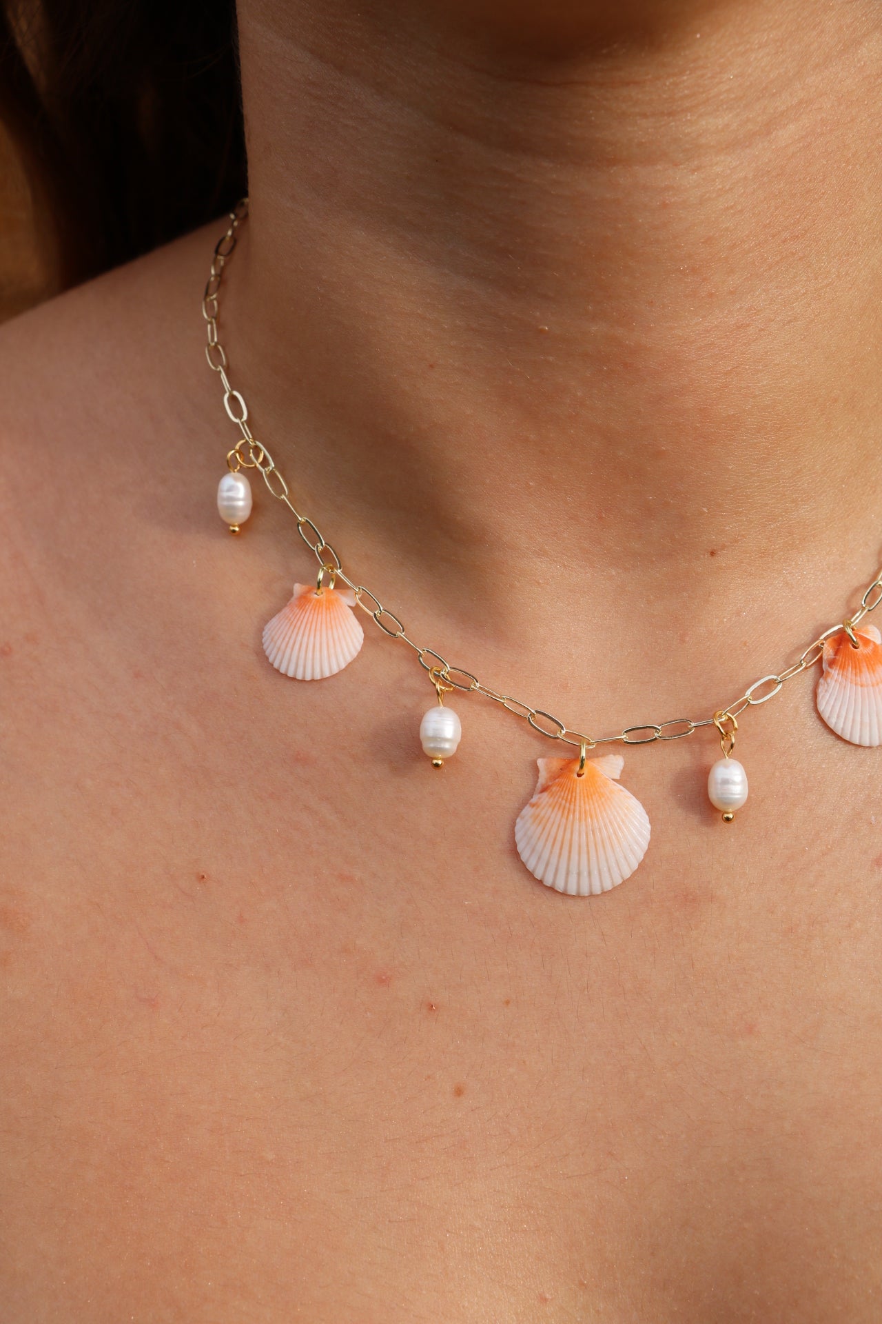 Palm Beach Orange Calico Shell Gold Charm Necklace