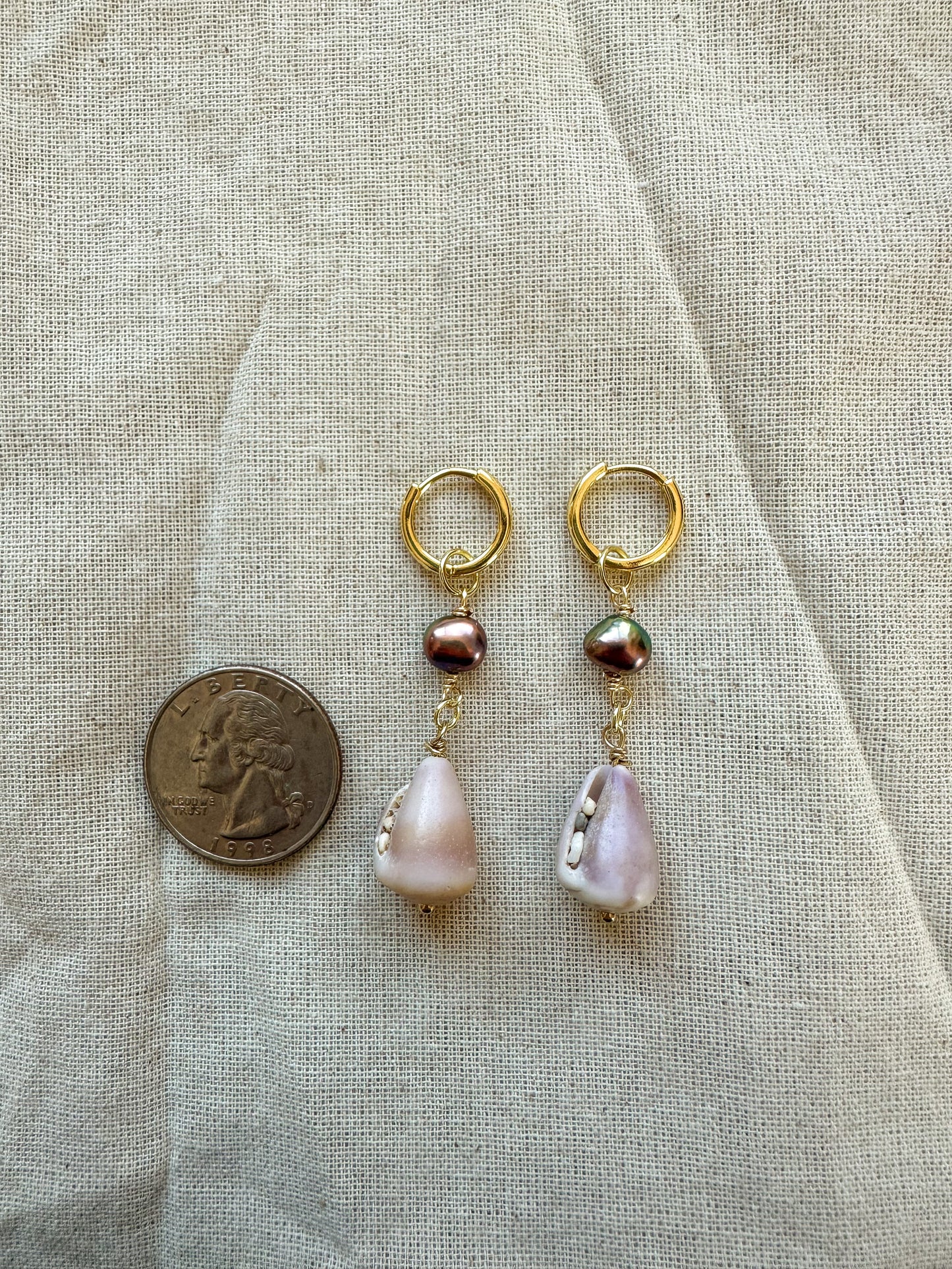 Gold Lavender Hawaiian Cone Shell Hoops