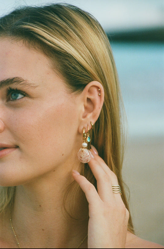 The Swamis Gold Calico Shell Hoops