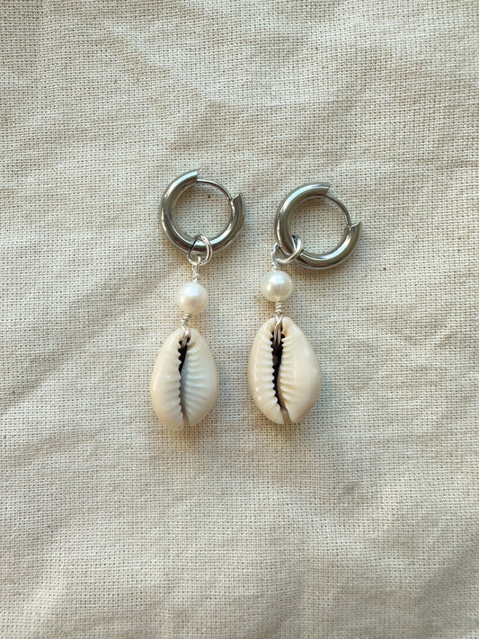 The Kaimana Silver Cowrie Shell Hoops