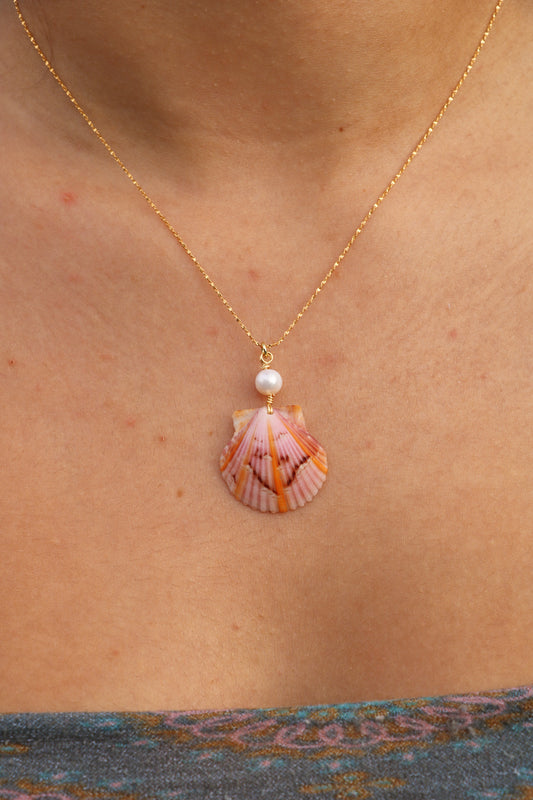 Gold Vibrant Sun Rays Calico Shell Necklace