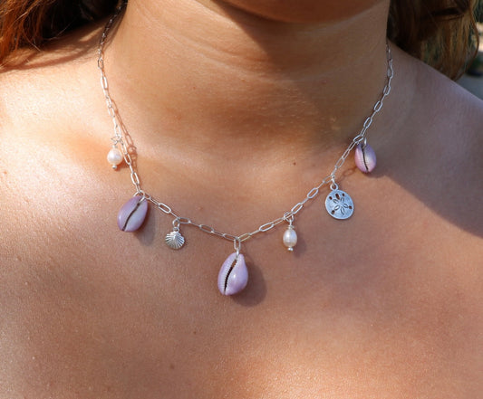 The Haleiwa Lavender Cowrie Silver Charm Necklace