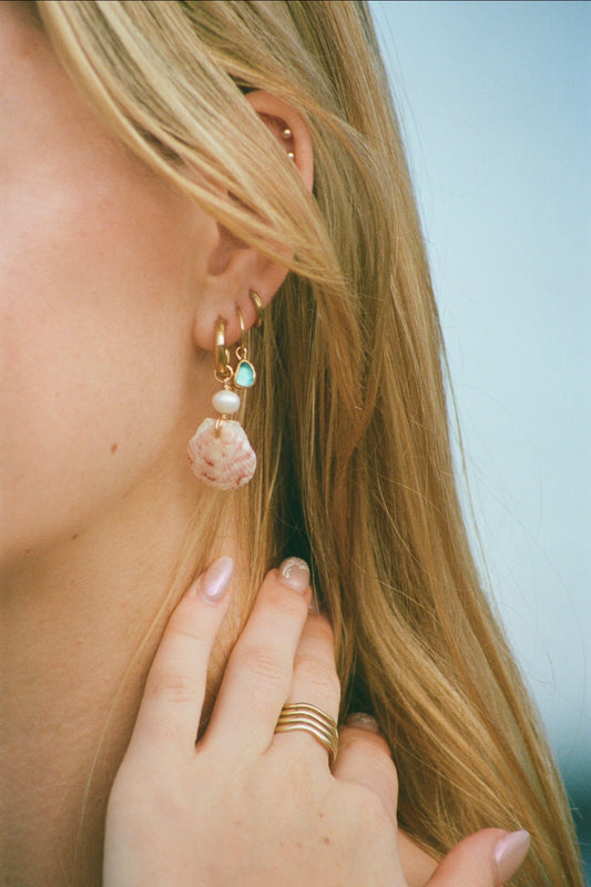 The Swamis Gold Calico Shell Hoops