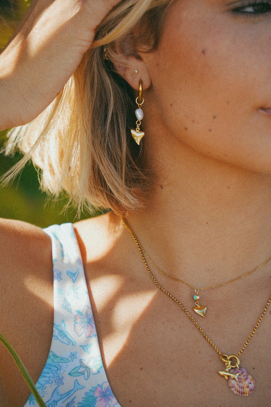 Gold Lemon Shark Pearl Droplet Hoops