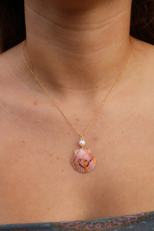 Gold Vibrant Sun Rays Calico Shell Necklace