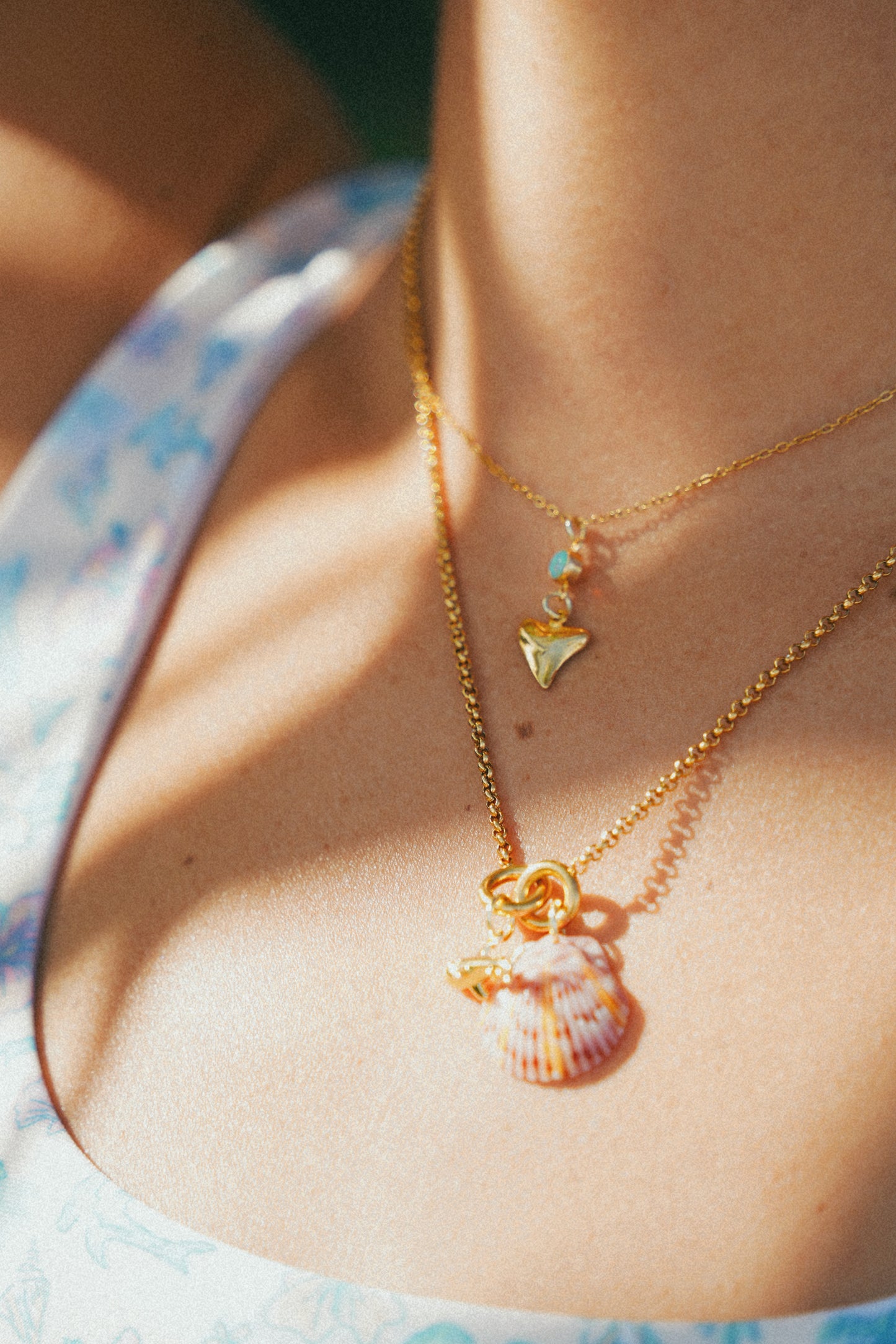 Gold Lemon Shark Blue Opal Necklace