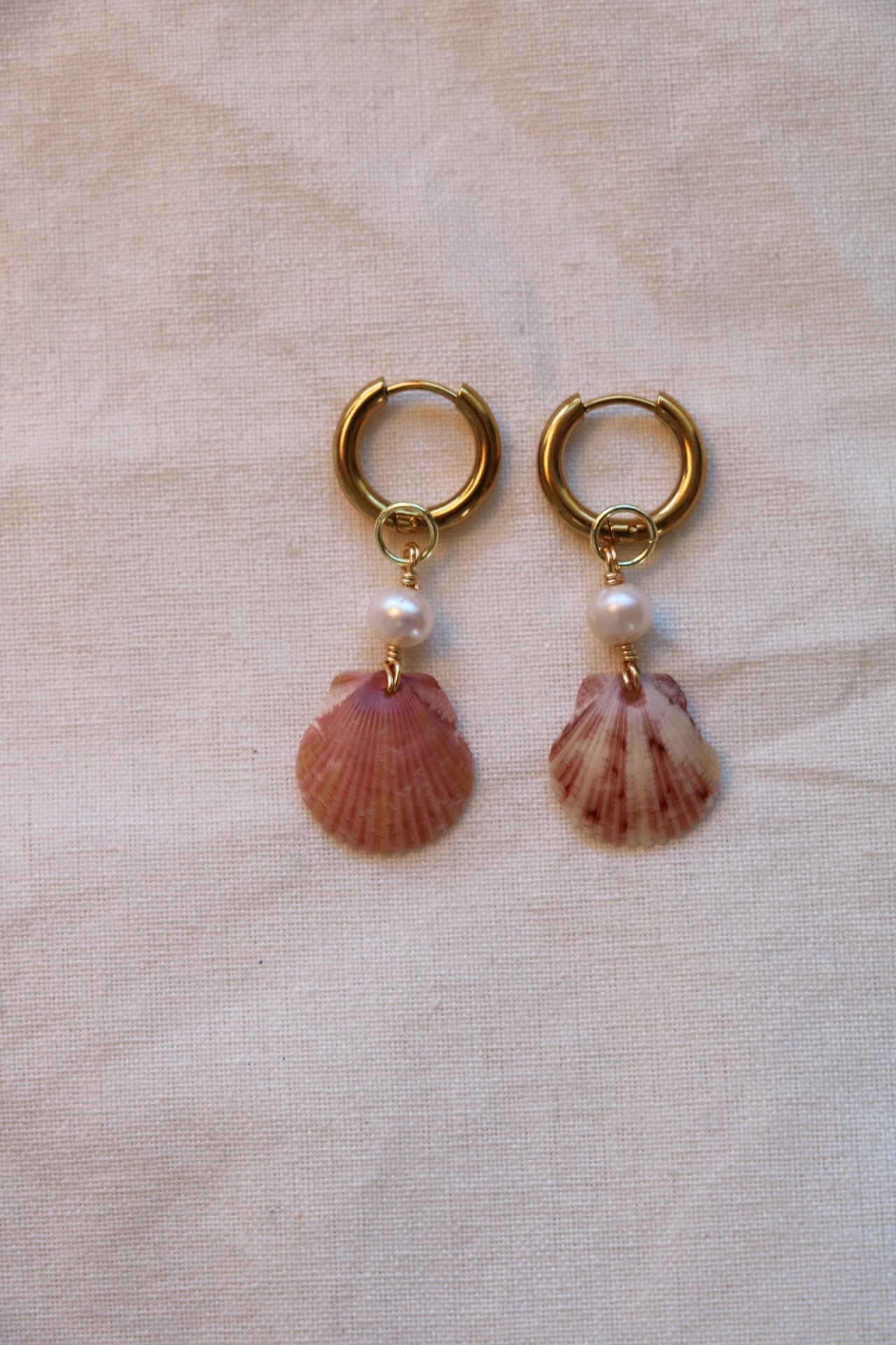 Small Pink Calico Shell Hoops