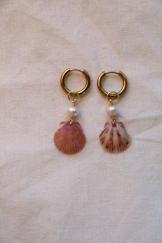 Small Pink Calico Shell Hoops