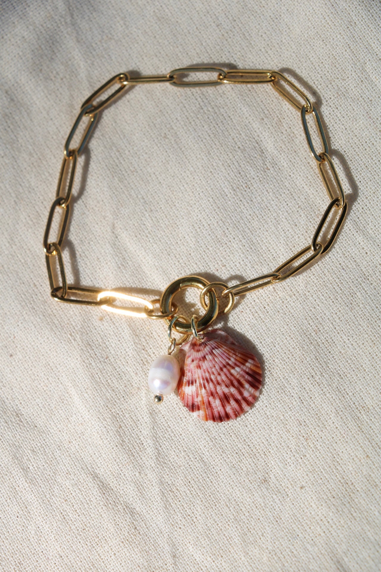 Speckled Calico Shell Gold Charm Bracelet