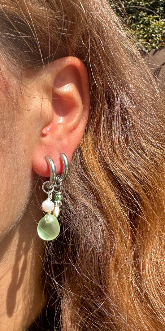 The Silver Malia Green Sea Glass Hoops