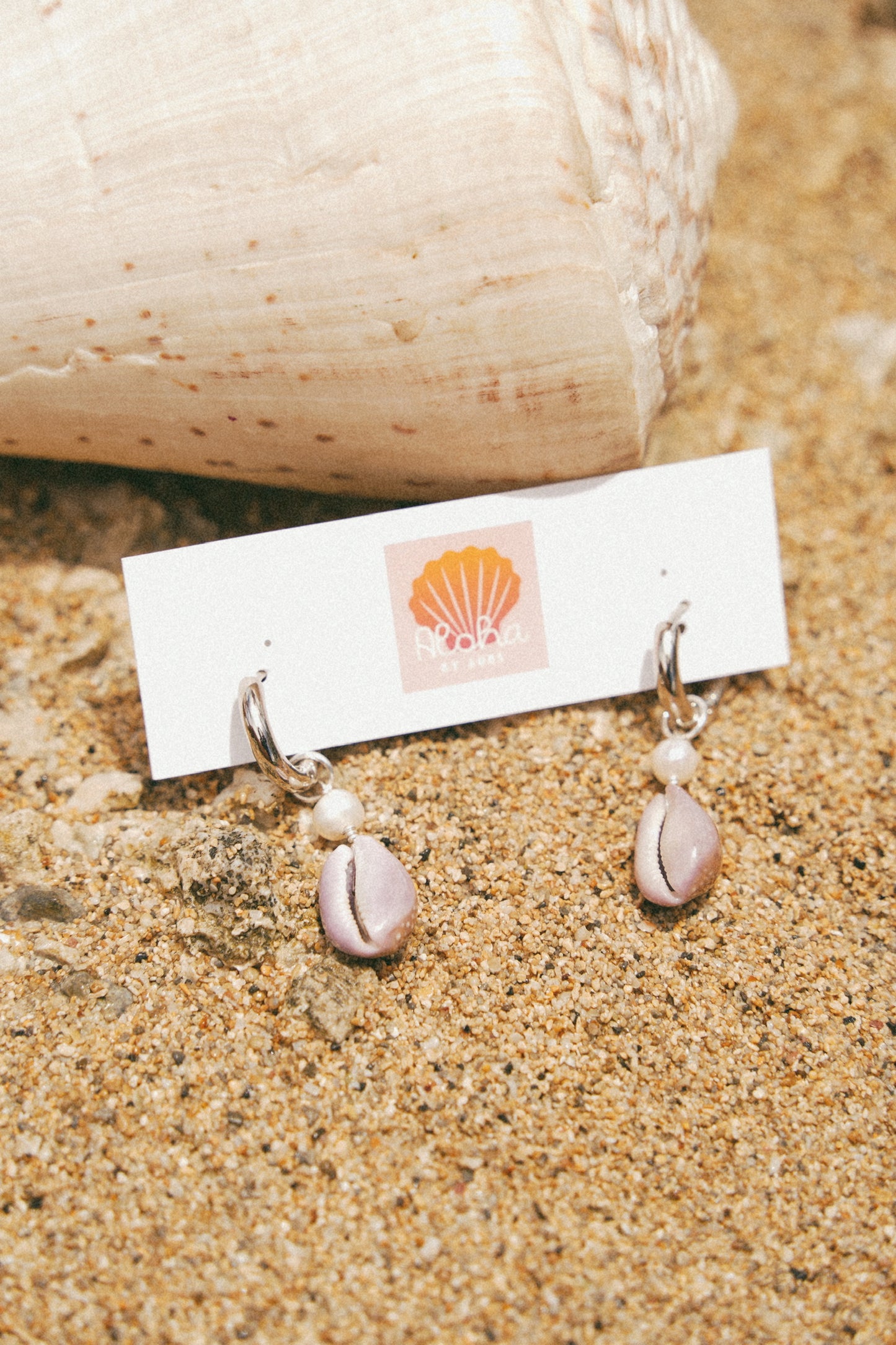 The Kaimana Lavender Cowrie Shell Silver Hoops