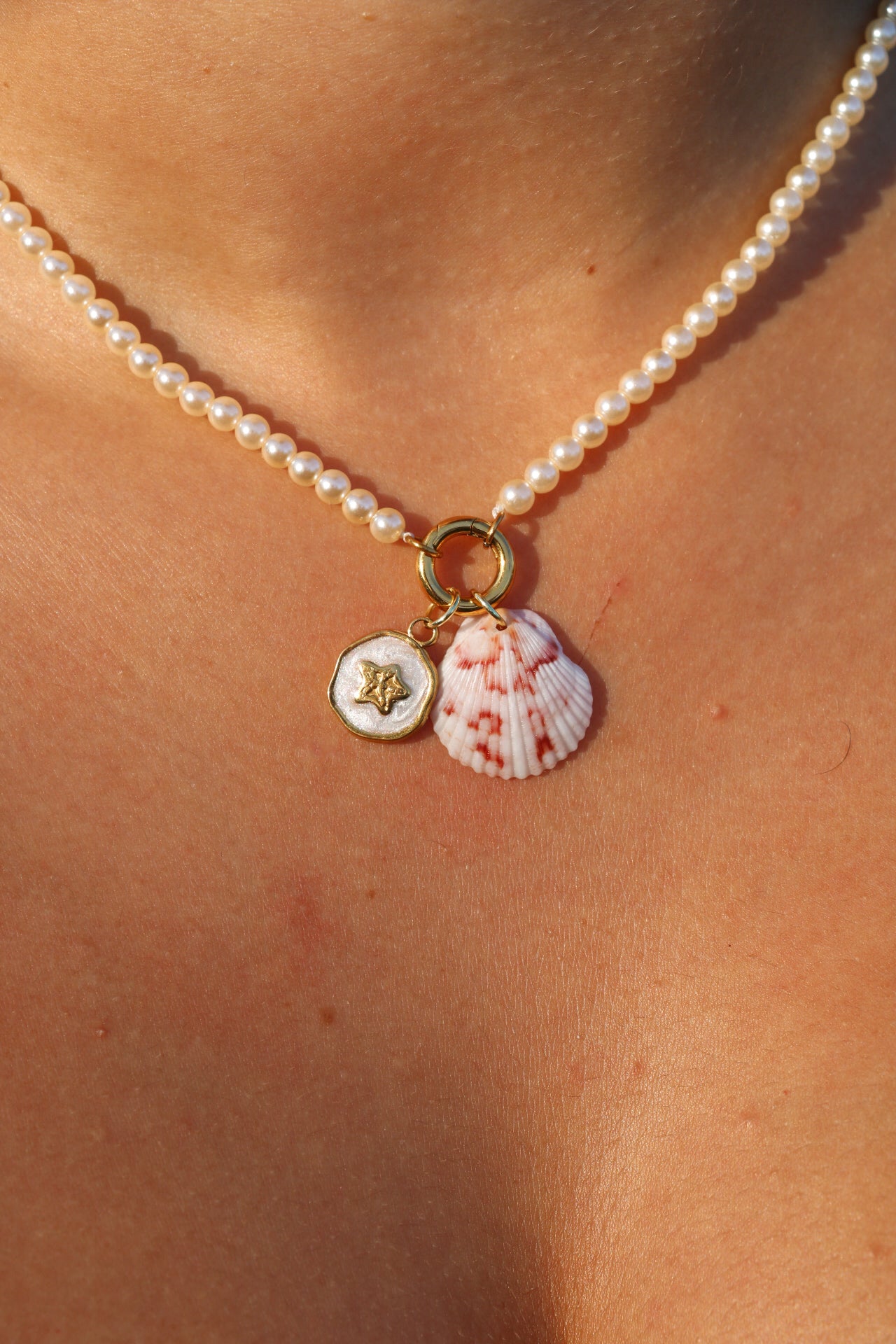 Calico Shell Pearl Charm Necklace