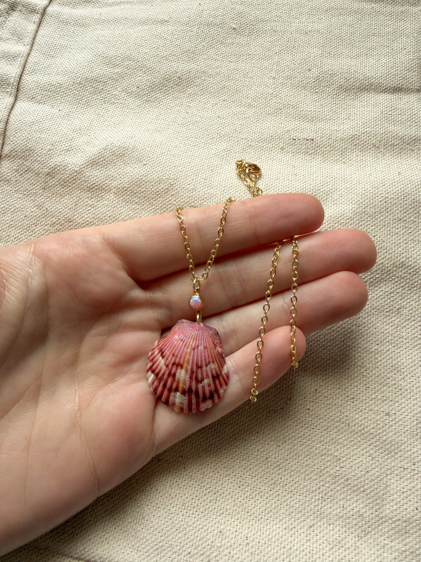 Gold Pink Opal Seashell Necklace