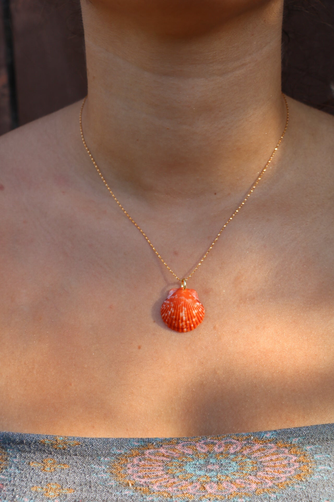 Orange Calico Shell Gold Necklace