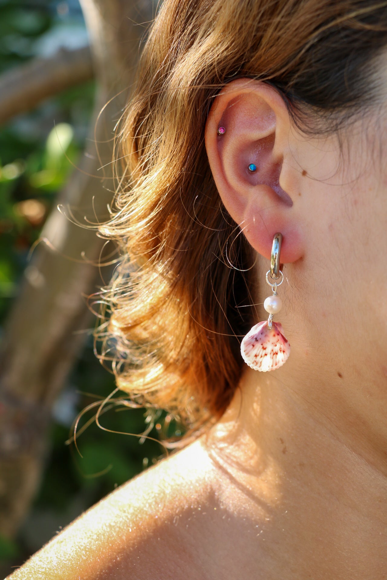 Silver Calico Shell Leucadia Hoops