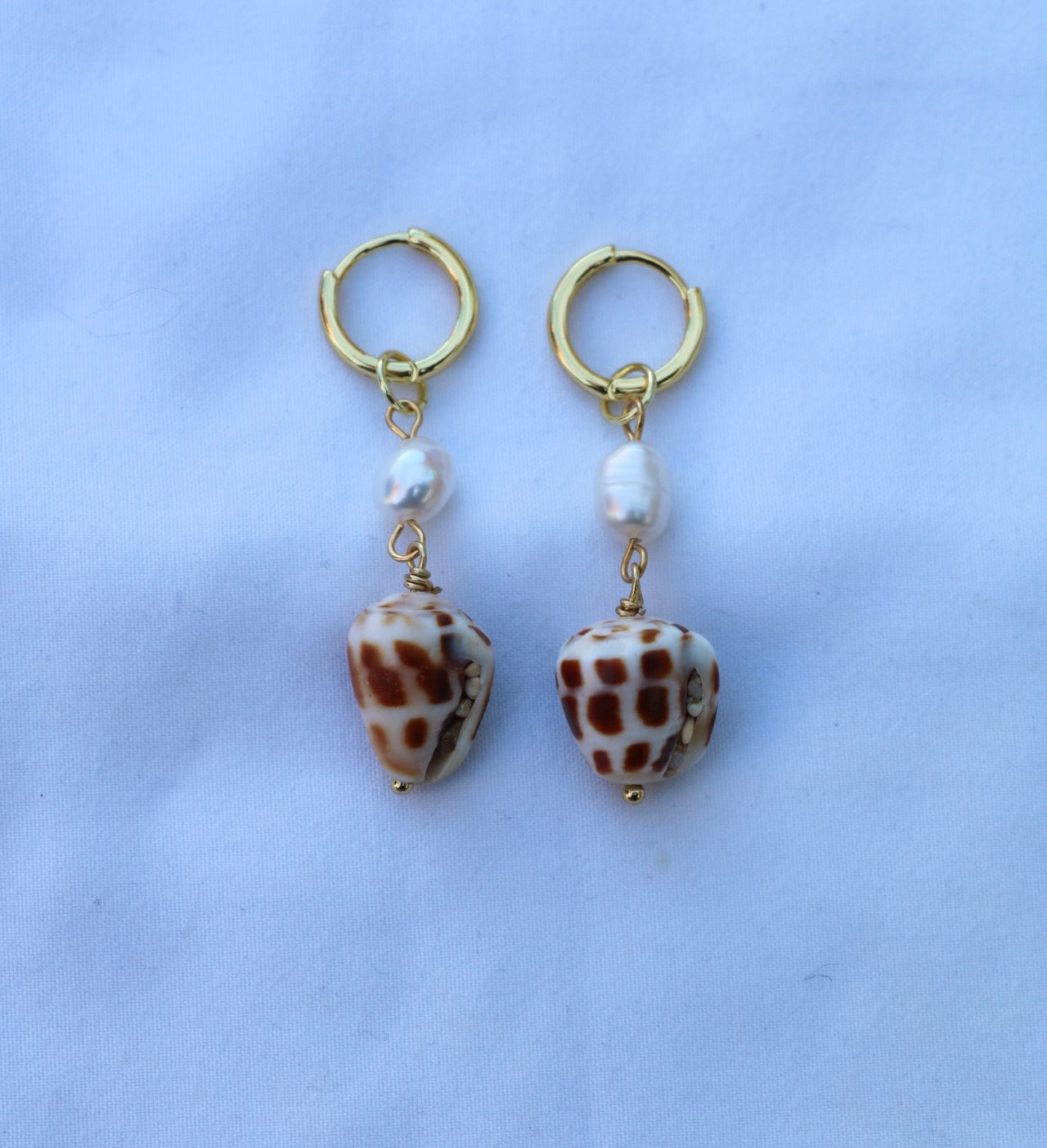 Gold Hebrew Shell Droplet Hoops