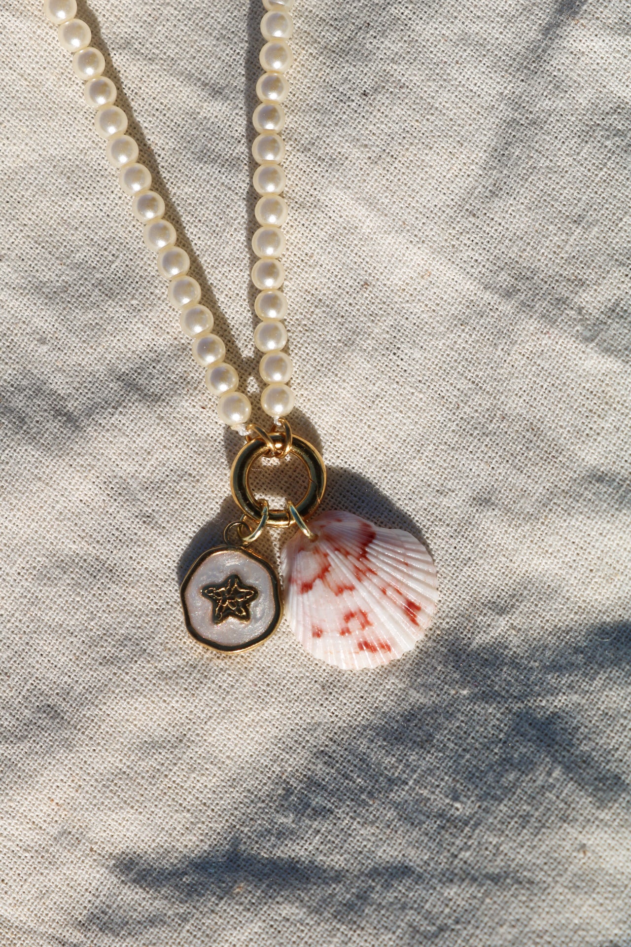 Calico Shell Pearl Charm Necklace