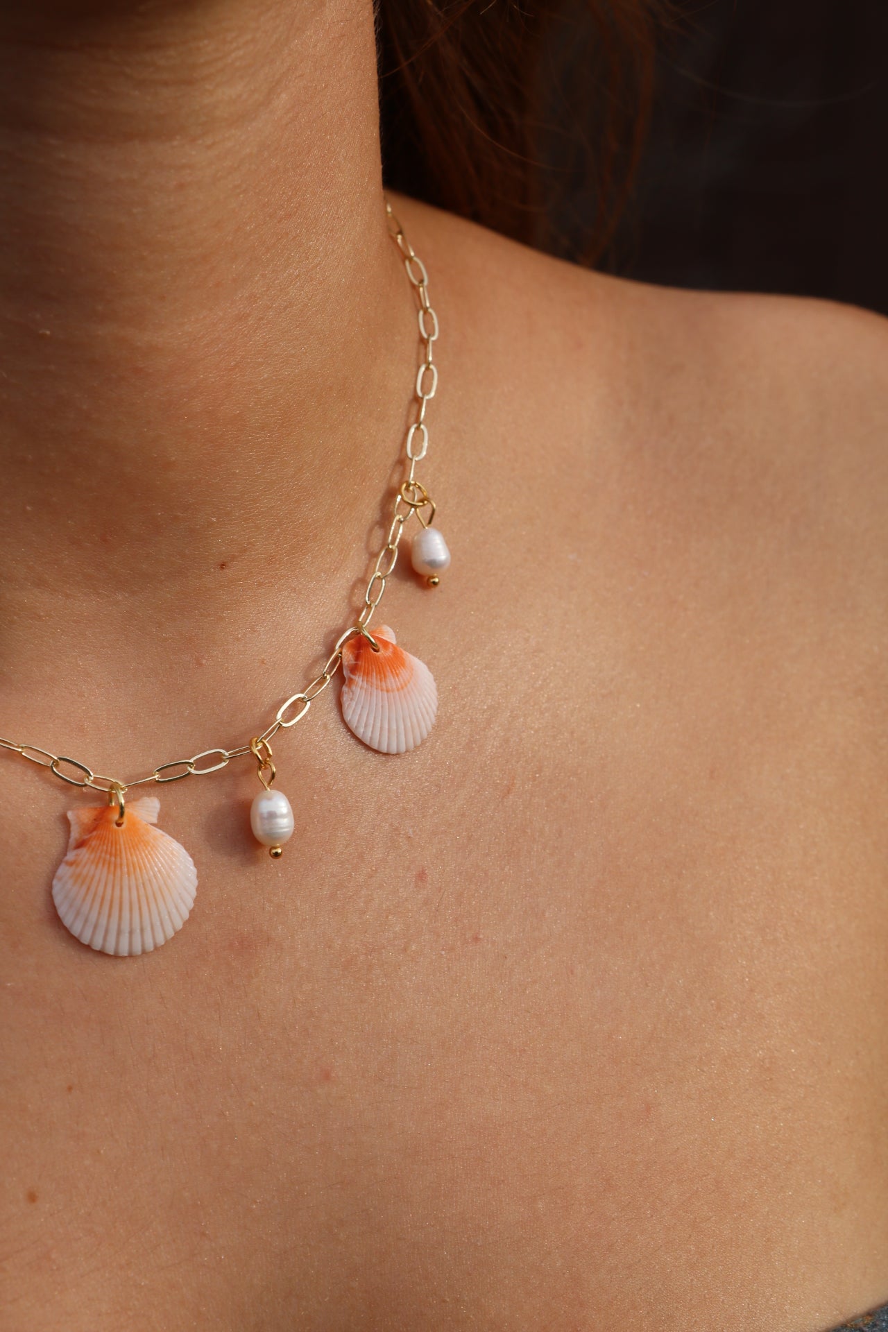 Palm Beach Orange Calico Shell Gold Charm Necklace