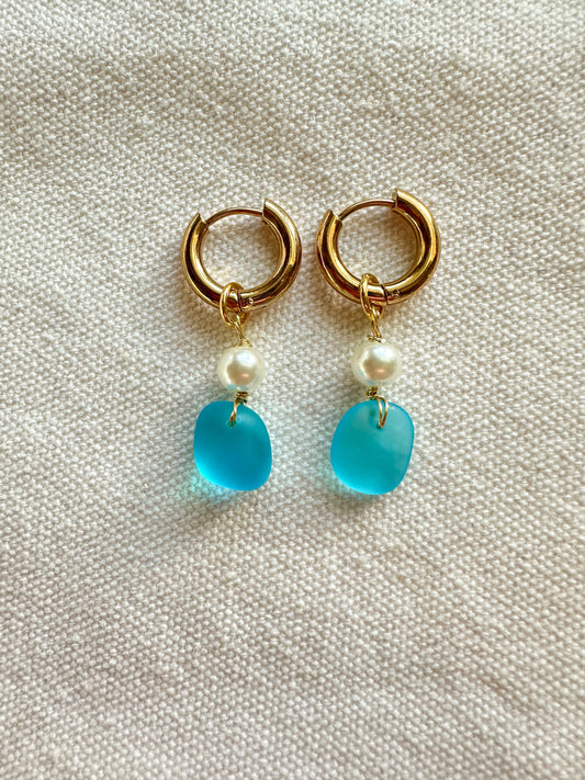 The Malia Blue Sea Glass Hoops