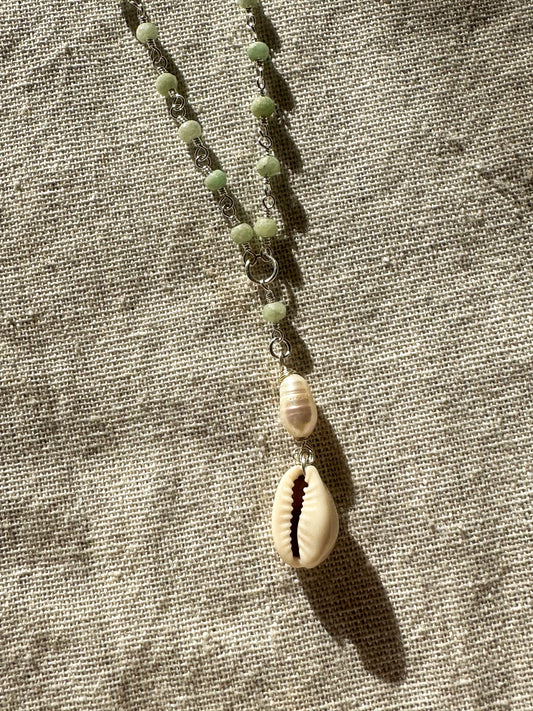 The Cowrie Shell Juno Silver Droplet Necklace