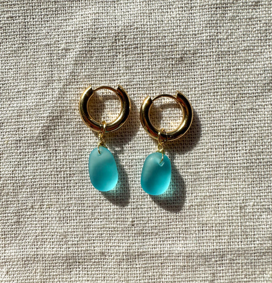 The Lihue Blue Sea Glass Hoops