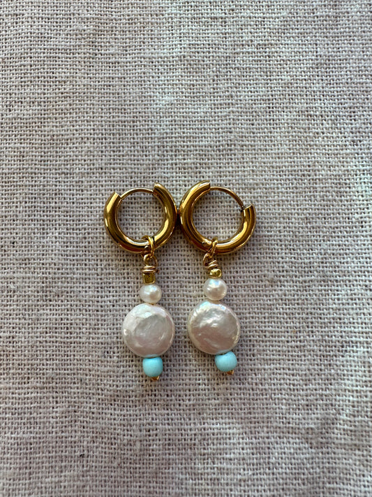 The Koa Flat Fresh Water Pearl Hoops