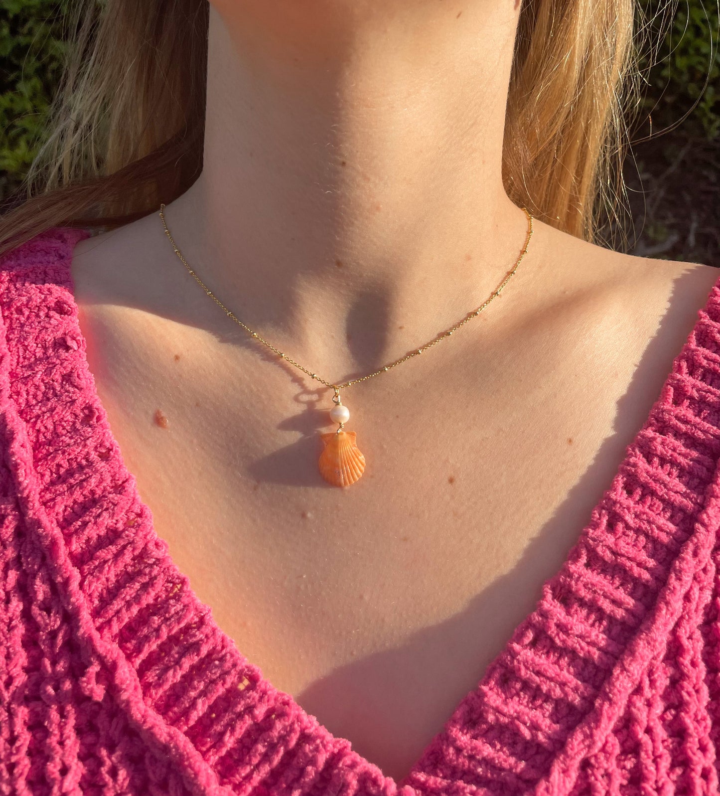 Key Largo Orange Calico Shell Necklace